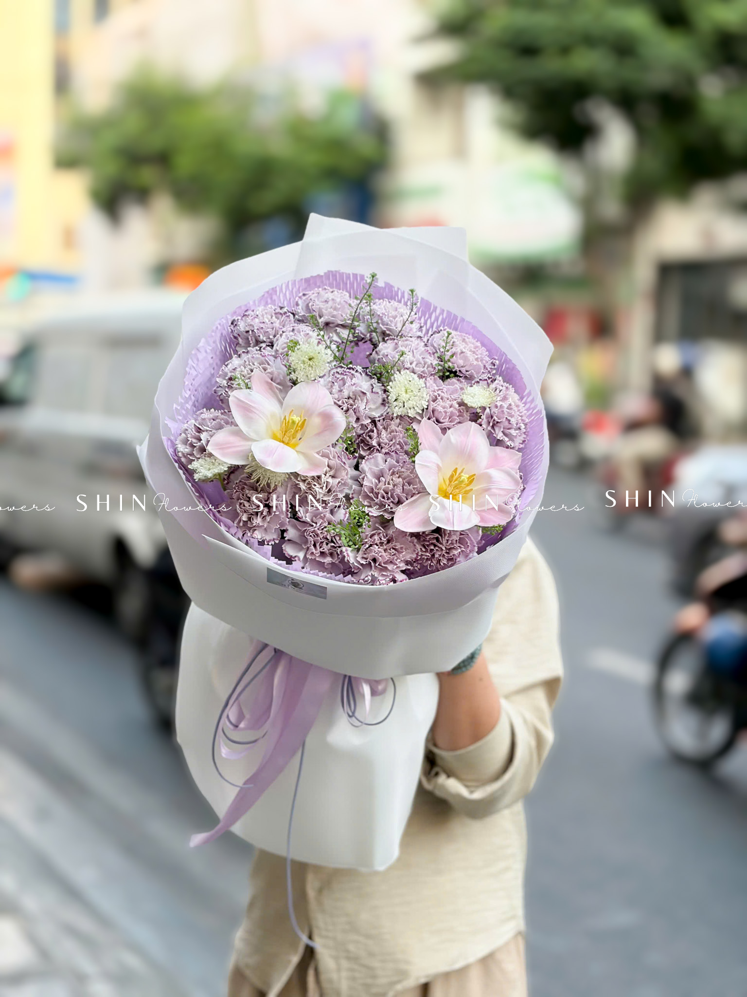 Hoa Bó Cẩm Chướng Tím Mix tulip S654