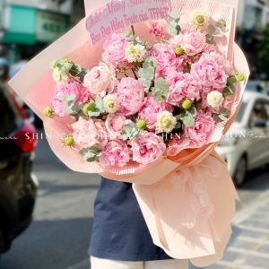 Hoa Bó 16 Mẫu Đơn Sarah Hồng mix lá S663