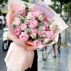 Hoa Bó 16 Mẫu Đơn Sarah Hồng mix lá S663