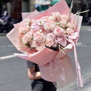 Hoa Bó hoa hồng Ohara hồng mix 3 cẩm tú cầu hồng S661