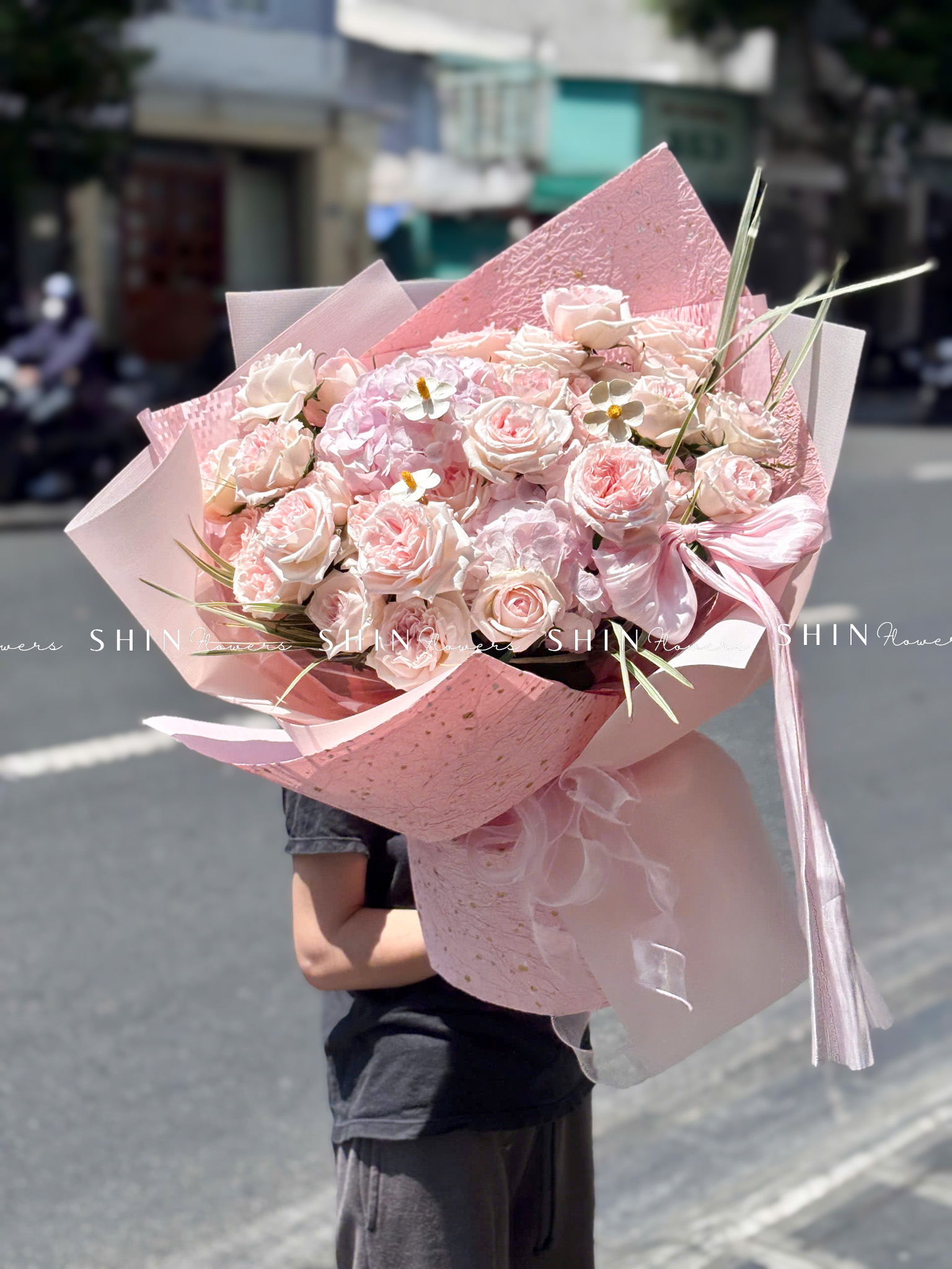Hoa Bó hoa hồng Ohara hồng mix 3 cẩm tú cầu hồng S661
