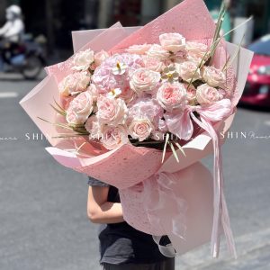 Hoa Bó hoa hồng Ohara hồng mix 3 cẩm tú cầu hồng S661