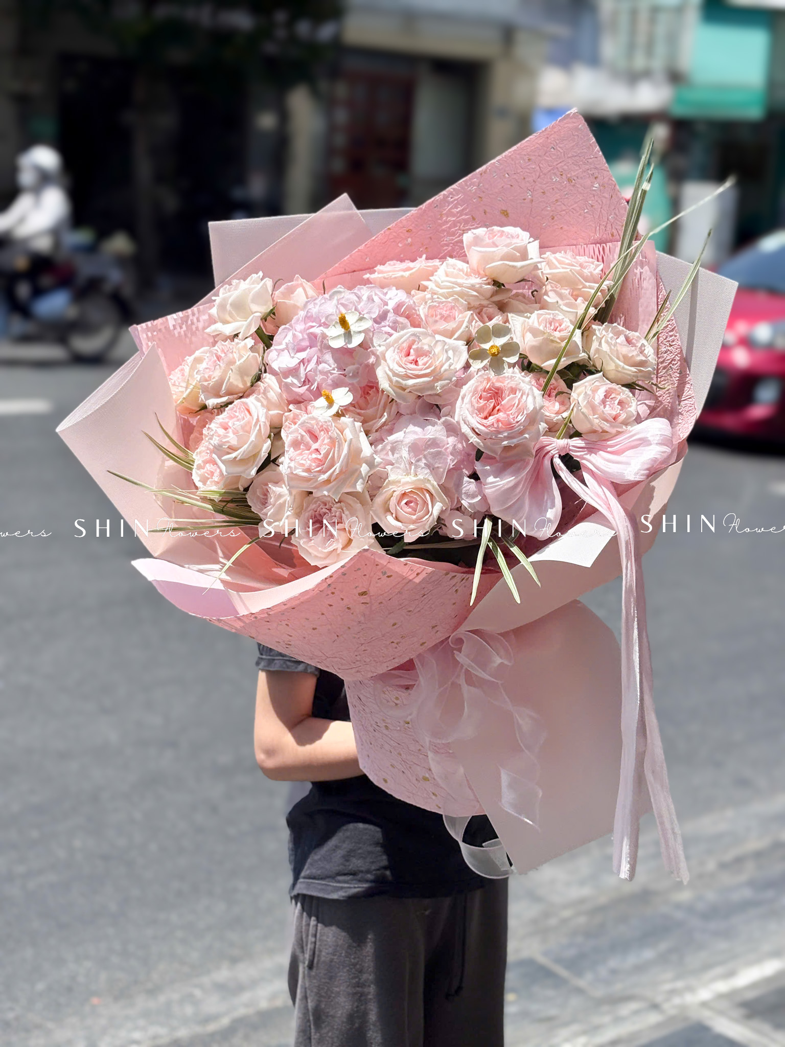 Hoa Bó hoa hồng Ohara hồng mix 3 cẩm tú cầu hồng S661