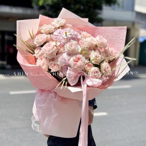 Hoa Bó hoa hồng Ohara hồng mix 3 cẩm tú cầu hồng S661