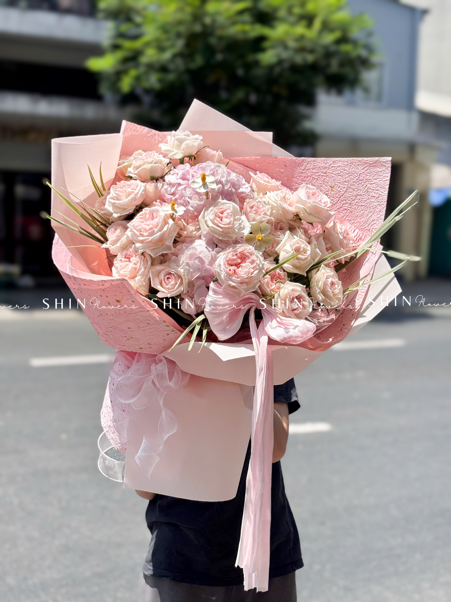 Hoa Bó hoa hồng Ohara hồng mix 3 cẩm tú cầu hồng S661