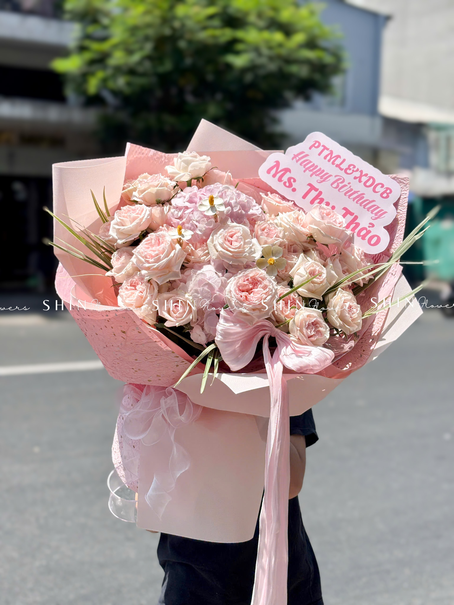 Hoa Bó hoa hồng Ohara hồng mix 3 cẩm tú cầu hồng S661
