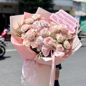 Hoa Bó hoa hồng Ohara hồng mix 3 cẩm tú cầu hồng S661