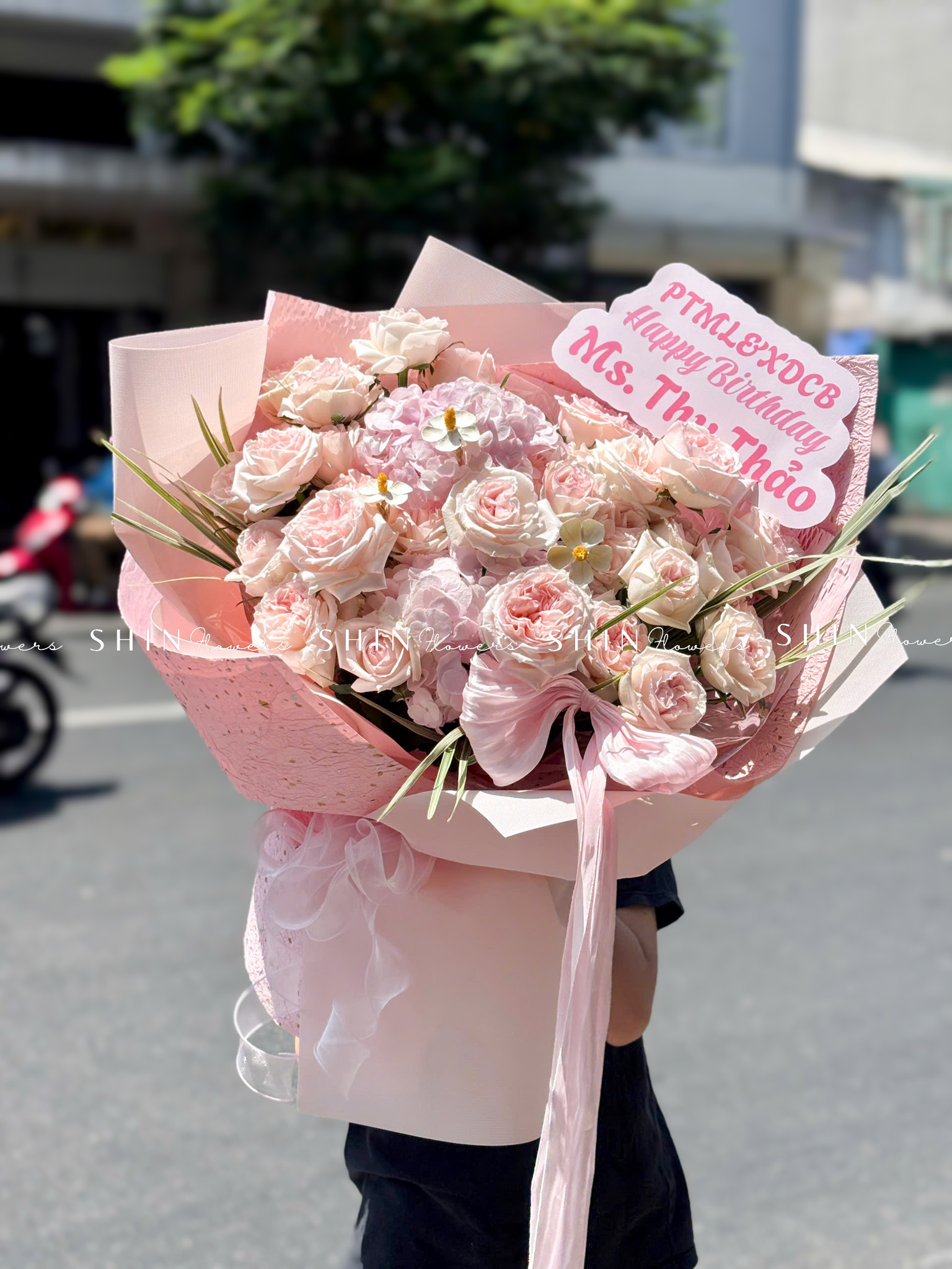 Hoa Bó hoa hồng Ohara hồng mix 3 cẩm tú cầu hồng S661
