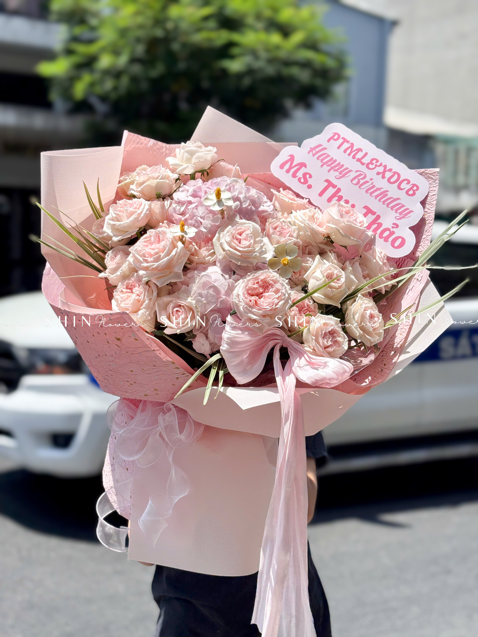 Hoa Bó hoa hồng Ohara hồng mix 3 cẩm tú cầu hồng S661