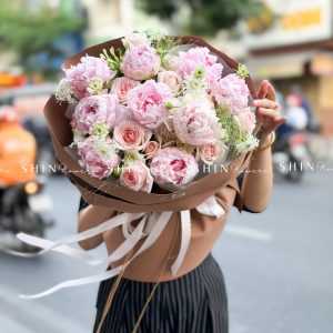 Hoa Bó 9 Mẫu Đơn Sarah Hồng mix nhẹ nhàng S659