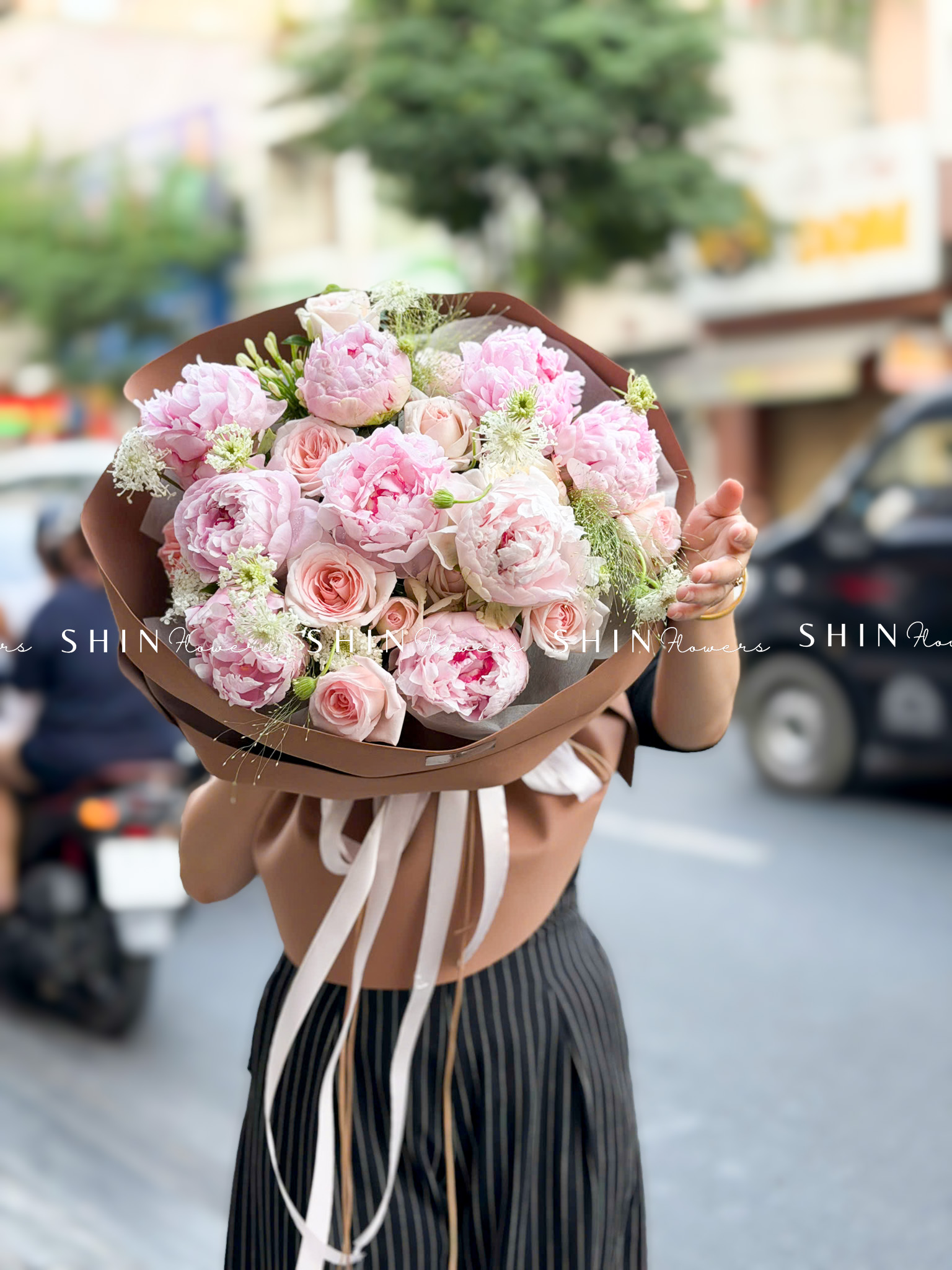 Hoa Bó 9 Mẫu Đơn Sarah Hồng mix nhẹ nhàng S659