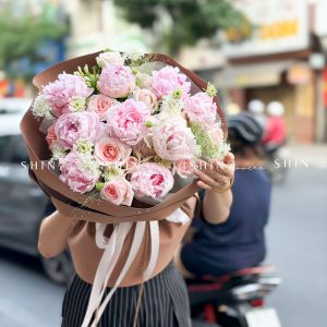 Hoa Bó 9 Mẫu Đơn Sarah Hồng mix nhẹ nhàng S659