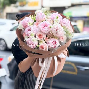 Hoa Bó 9 Mẫu Đơn Sarah Hồng mix nhẹ nhàng S659