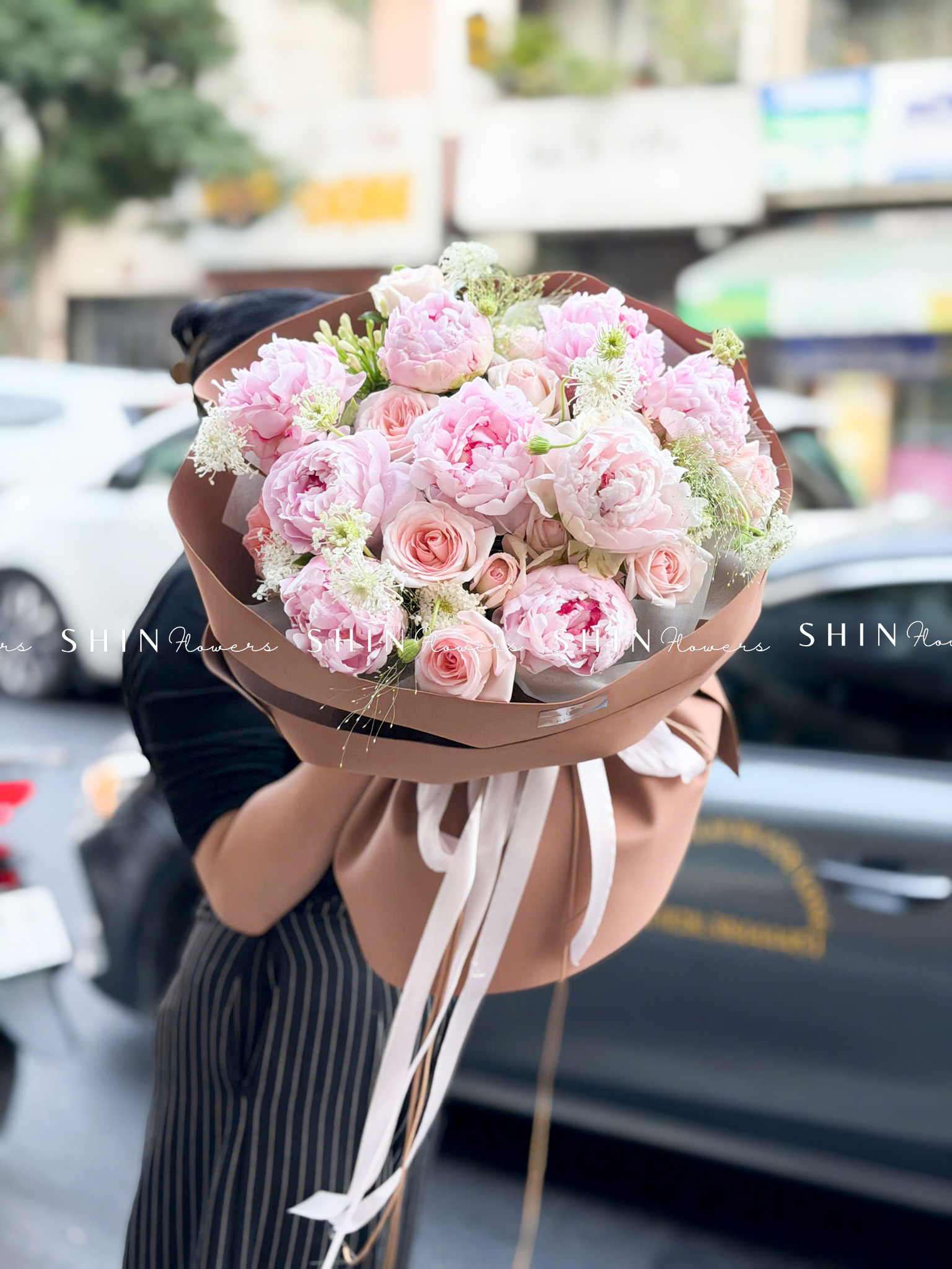 Hoa Bó 9 Mẫu Đơn Sarah Hồng mix nhẹ nhàng S659