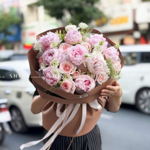 Hoa Bó 9 Mẫu Đơn Sarah Hồng mix nhẹ nhàng S659