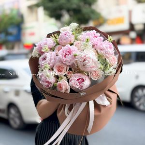 Hoa Bó 9 Mẫu Đơn Sarah Hồng mix nhẹ nhàng S659