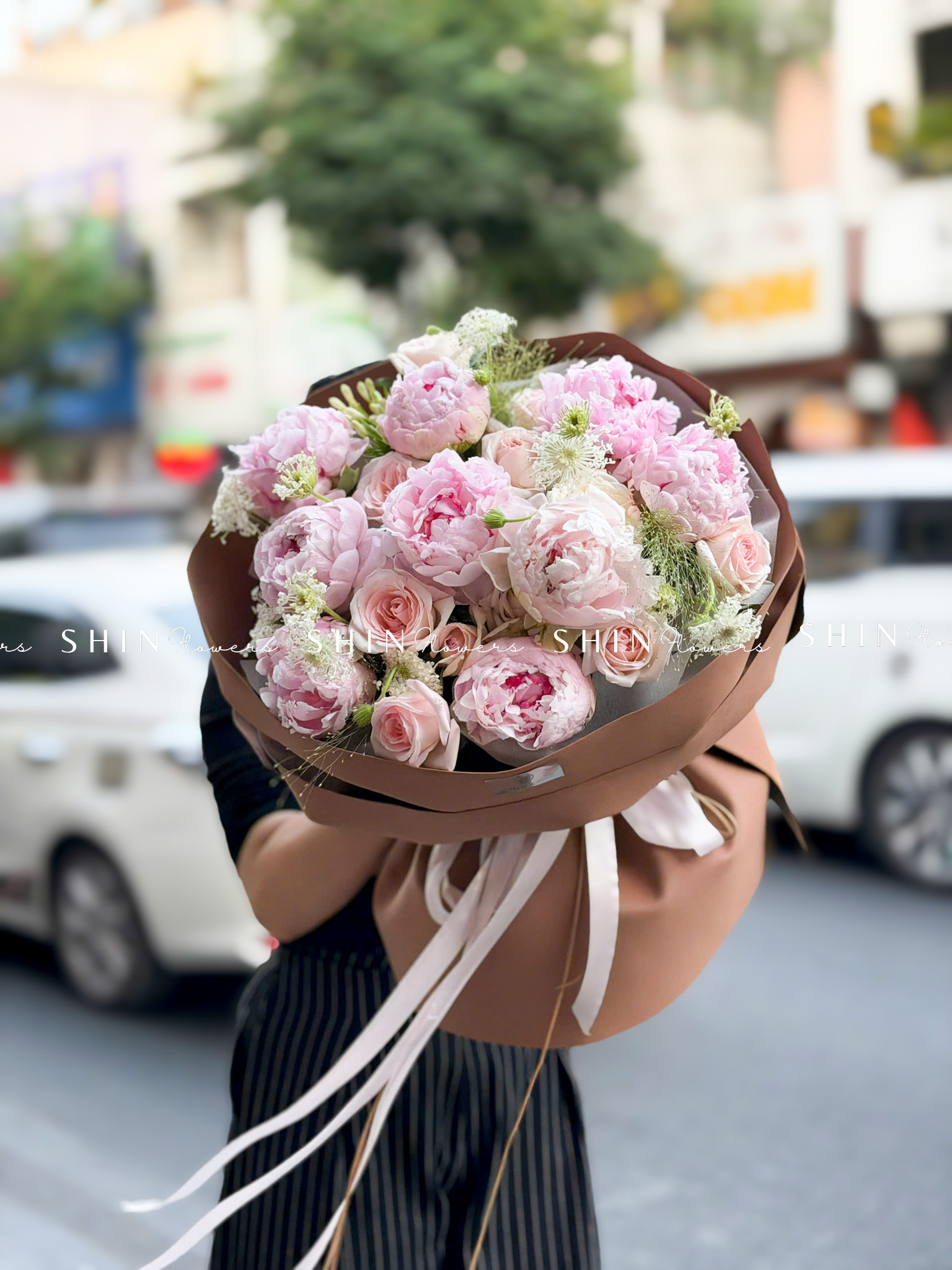 Hoa Bó 9 Mẫu Đơn Sarah Hồng mix nhẹ nhàng S659