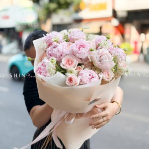 Hoa Bó 9 Mẫu Đơn Sarah Hồng Mix S657