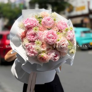 Hoa Bó 9 Mẫu Đơn Sarah Hồng mix nhẹ nhàng S666