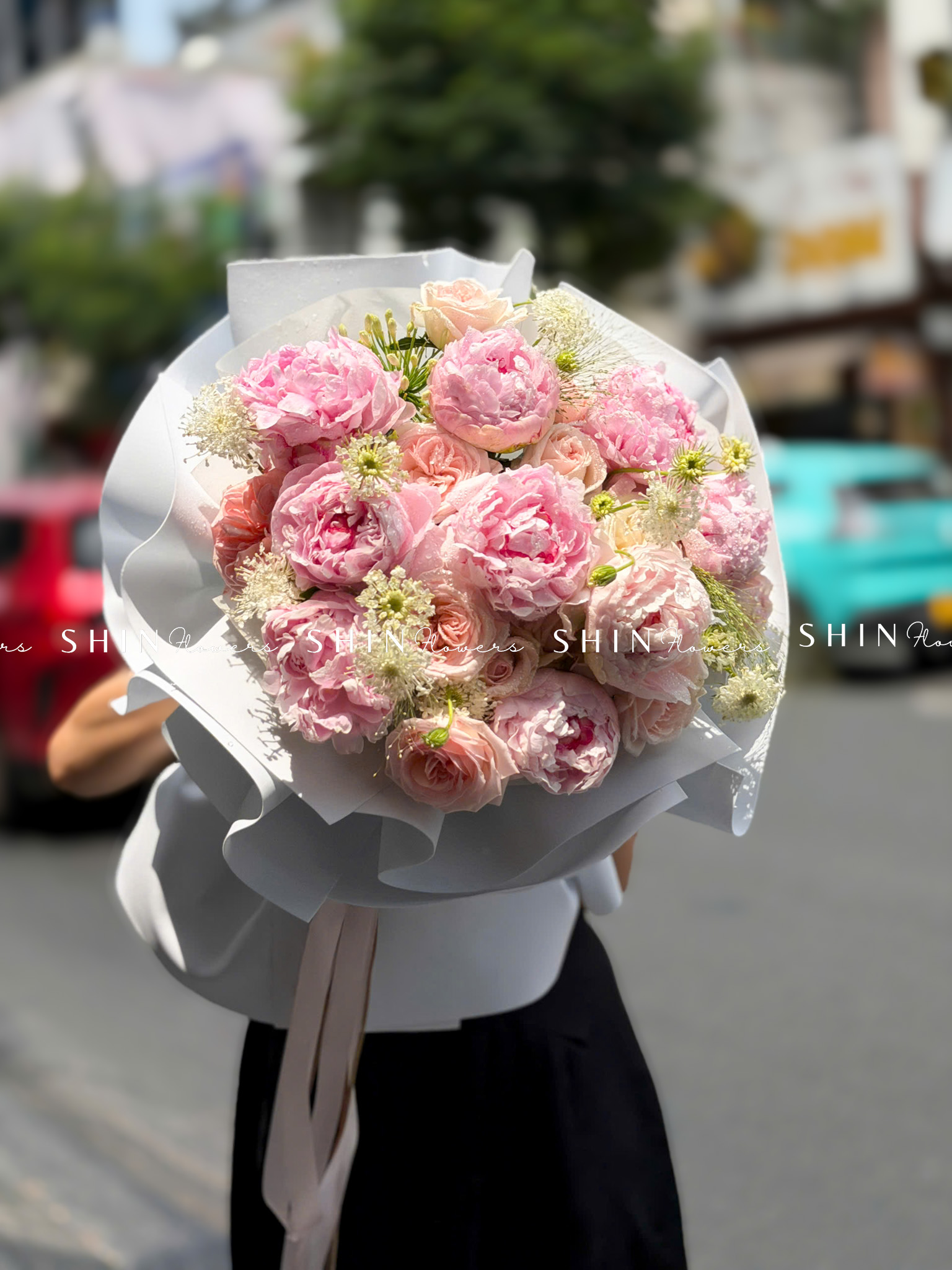 Hoa Bó 9 Mẫu Đơn Sarah Hồng mix nhẹ nhàng S666