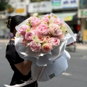 Hoa Bó 9 Mẫu Đơn Sarah Hồng mix nhẹ nhàng S666