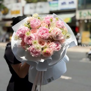 Hoa Bó 9 Mẫu Đơn Sarah Hồng mix nhẹ nhàng S666