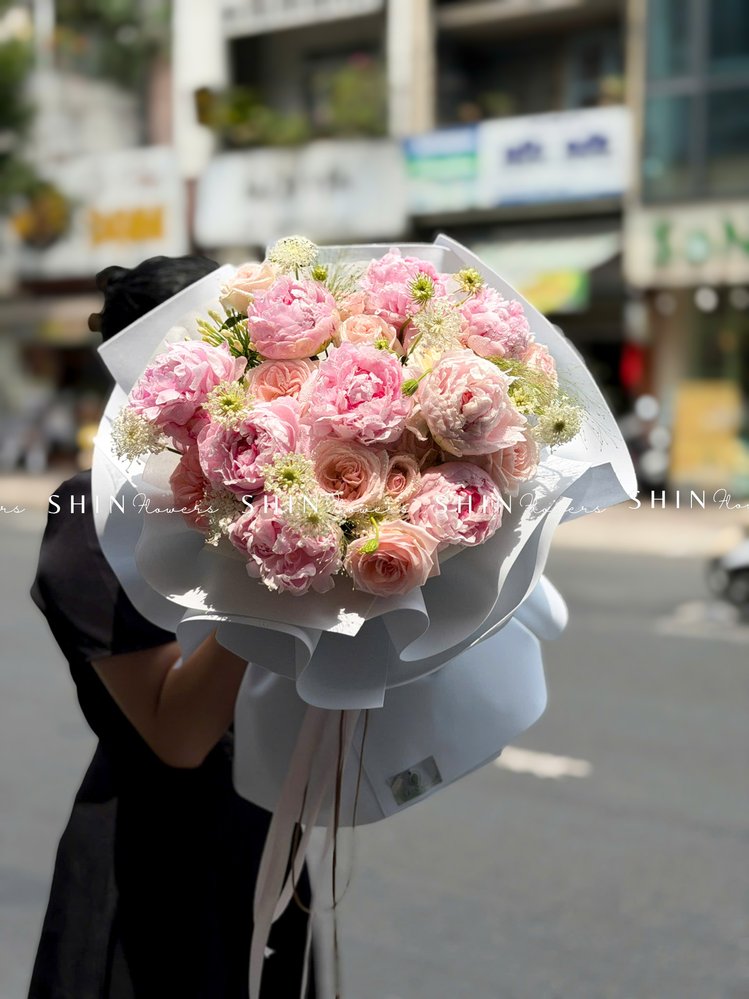 Hoa Bó 9 Mẫu Đơn Sarah Hồng mix nhẹ nhàng S666