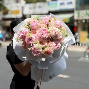 Hoa Bó 9 Mẫu Đơn Sarah Hồng mix nhẹ nhàng S666