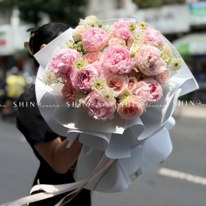 Hoa Bó 9 Mẫu Đơn Sarah Hồng mix nhẹ nhàng S666