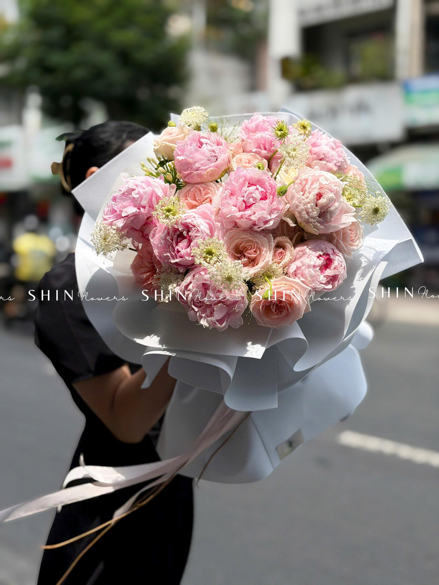 Hoa Bó 9 Mẫu Đơn Sarah Hồng mix nhẹ nhàng S666