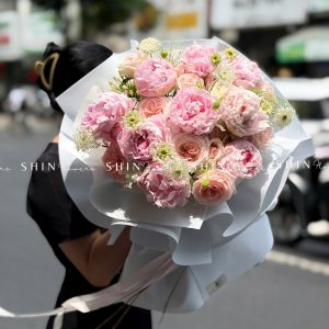 Hoa Bó 9 Mẫu Đơn Sarah Hồng mix nhẹ nhàng S666