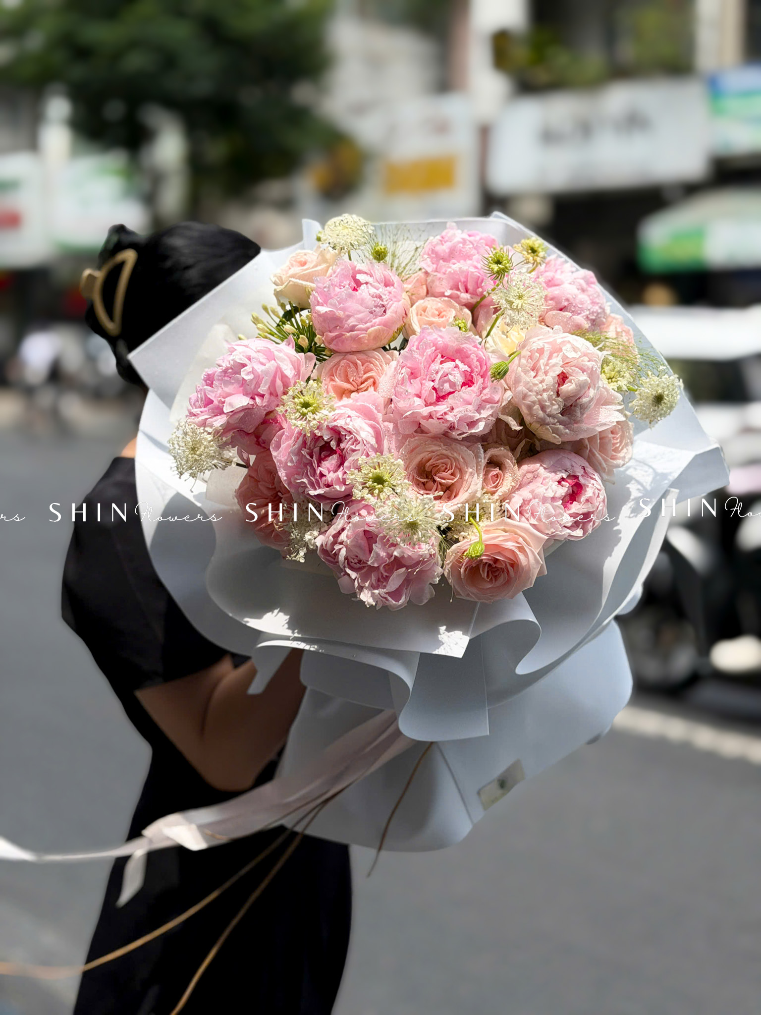 Hoa Bó 9 Mẫu Đơn Sarah Hồng mix nhẹ nhàng S666