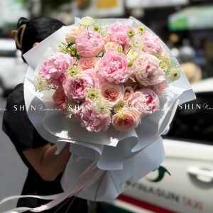Hoa Bó 9 Mẫu Đơn Sarah Hồng mix nhẹ nhàng S666