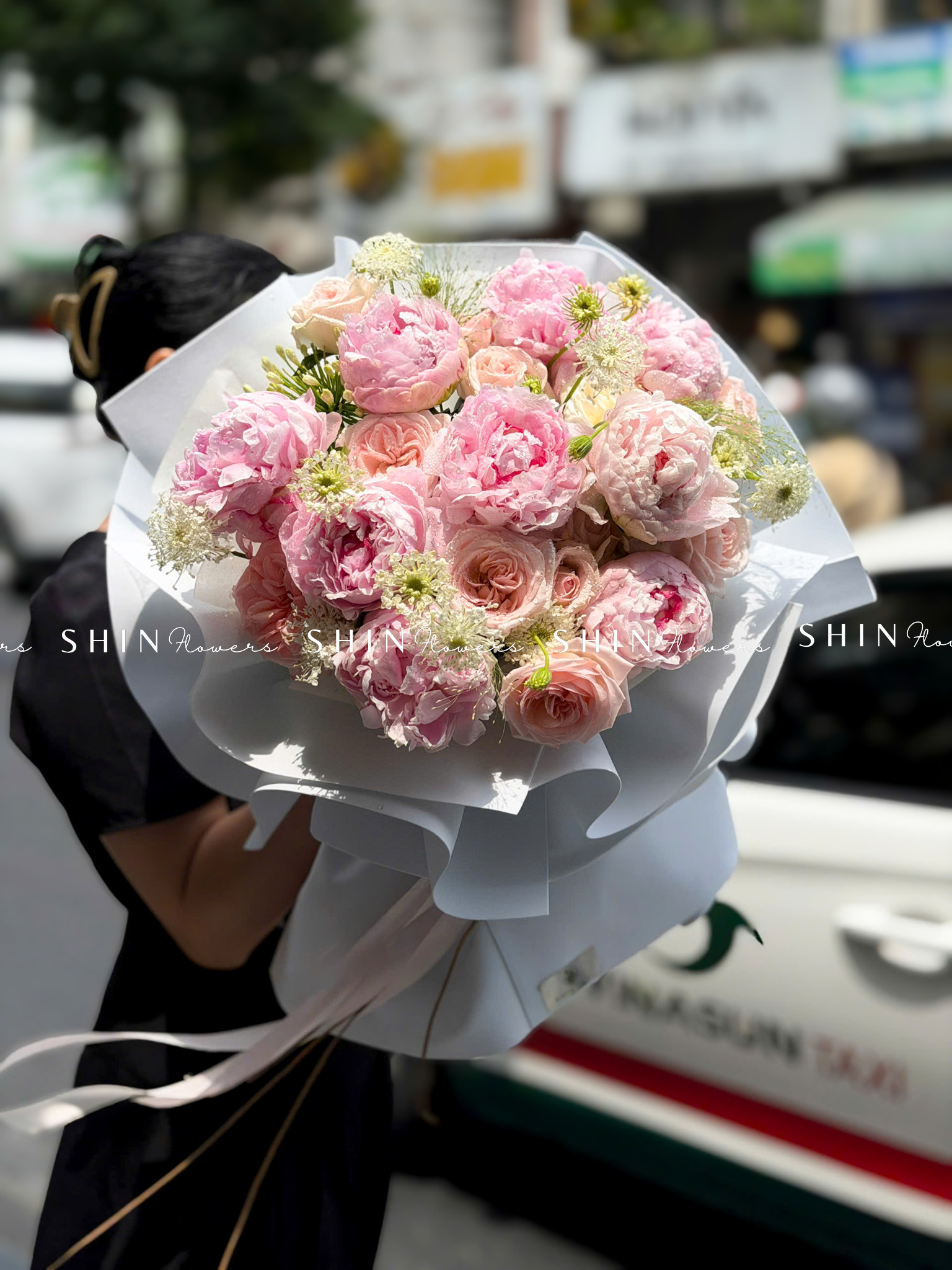 Hoa Bó 9 Mẫu Đơn Sarah Hồng mix nhẹ nhàng S666