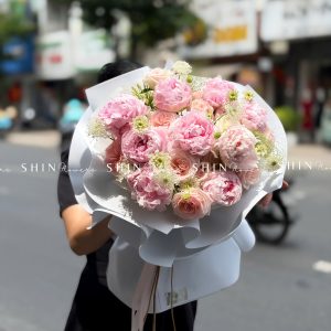 Hoa Bó 9 Mẫu Đơn Sarah Hồng mix nhẹ nhàng S666