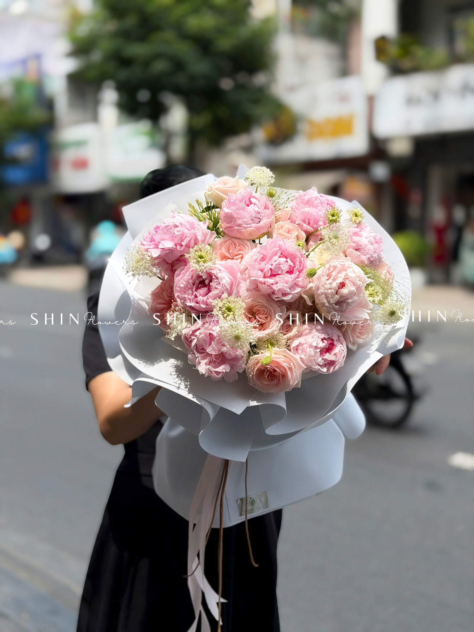 Hoa Bó 9 Mẫu Đơn Sarah Hồng mix nhẹ nhàng S666