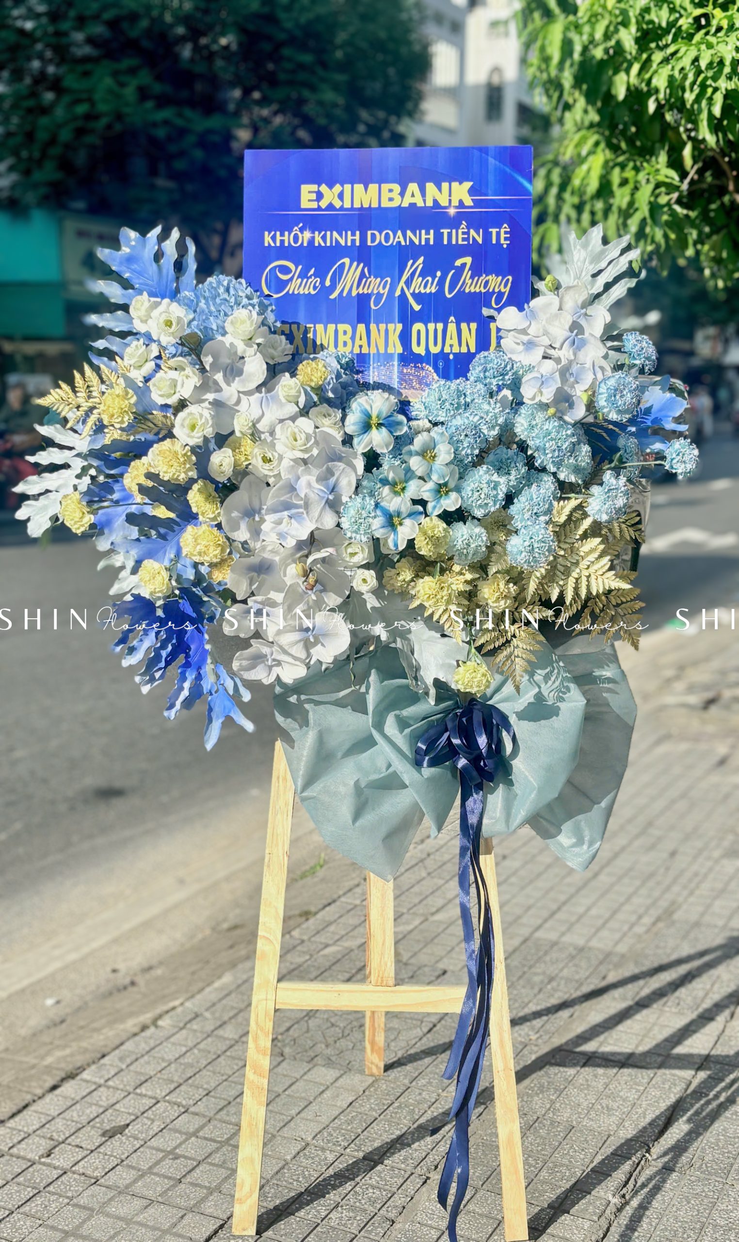 Kệ Hoa Khai Trương -hoa Chúc Mừng Tone Xanh K15