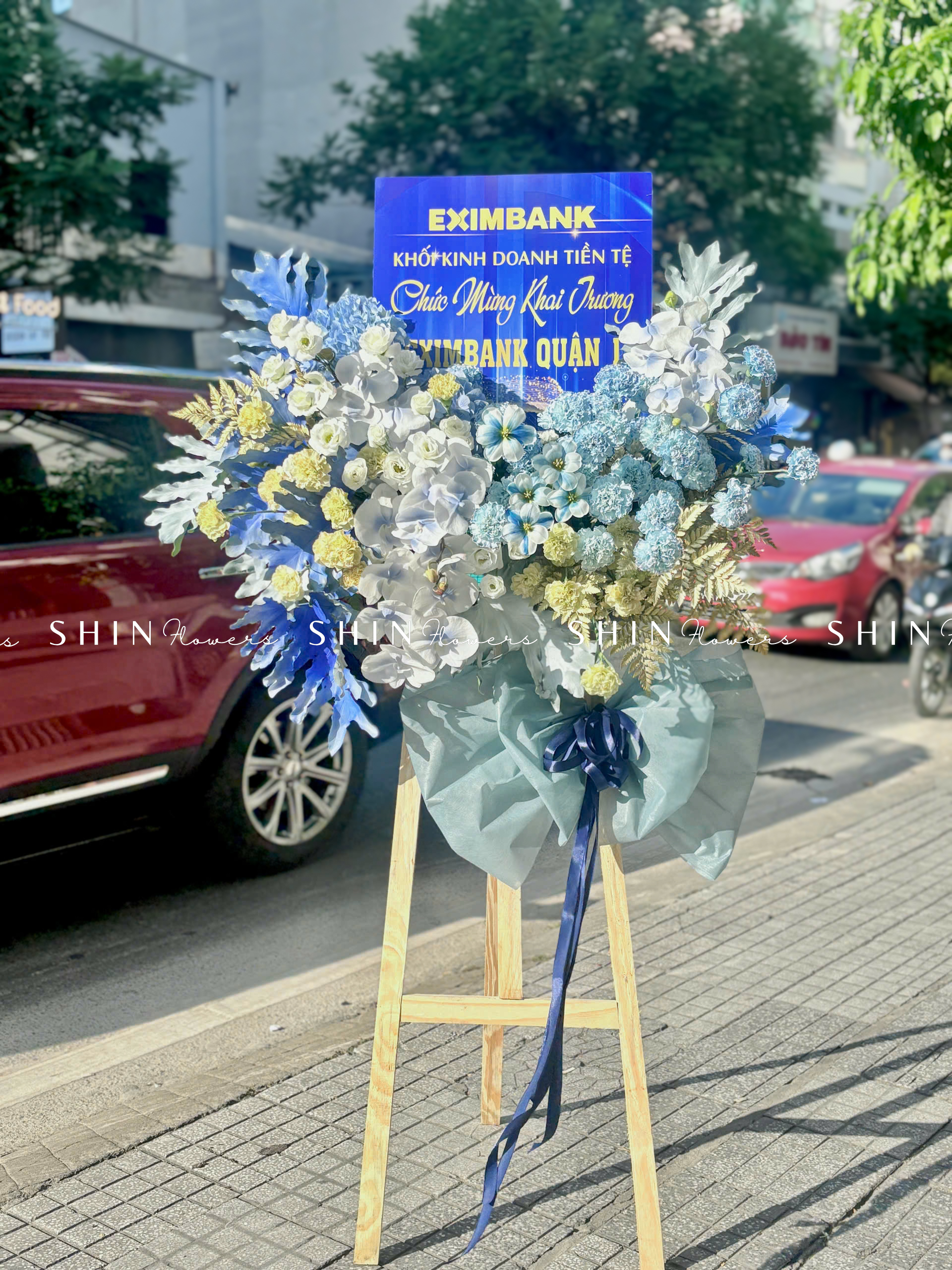 Kệ Hoa Khai Trương -hoa Chúc Mừng Tone Xanh K15
