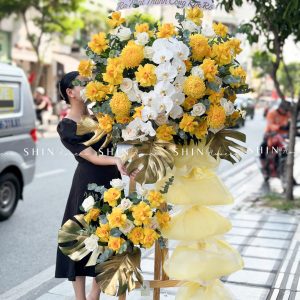 Kệ Hoa Khai Trương -hoa Chúc Mừng Tone Vàng K14