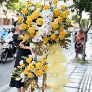 Kệ Hoa Khai Trương -hoa Chúc Mừng Tone Vàng K14