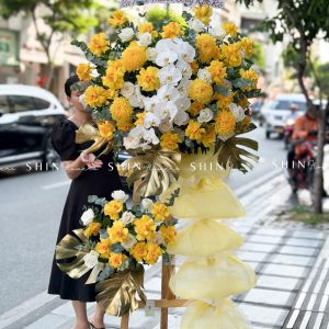Kệ Hoa Khai Trương -hoa Chúc Mừng Tone Vàng K14
