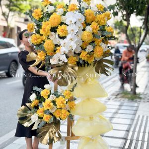 Kệ Hoa Khai Trương -hoa Chúc Mừng Tone Vàng K14