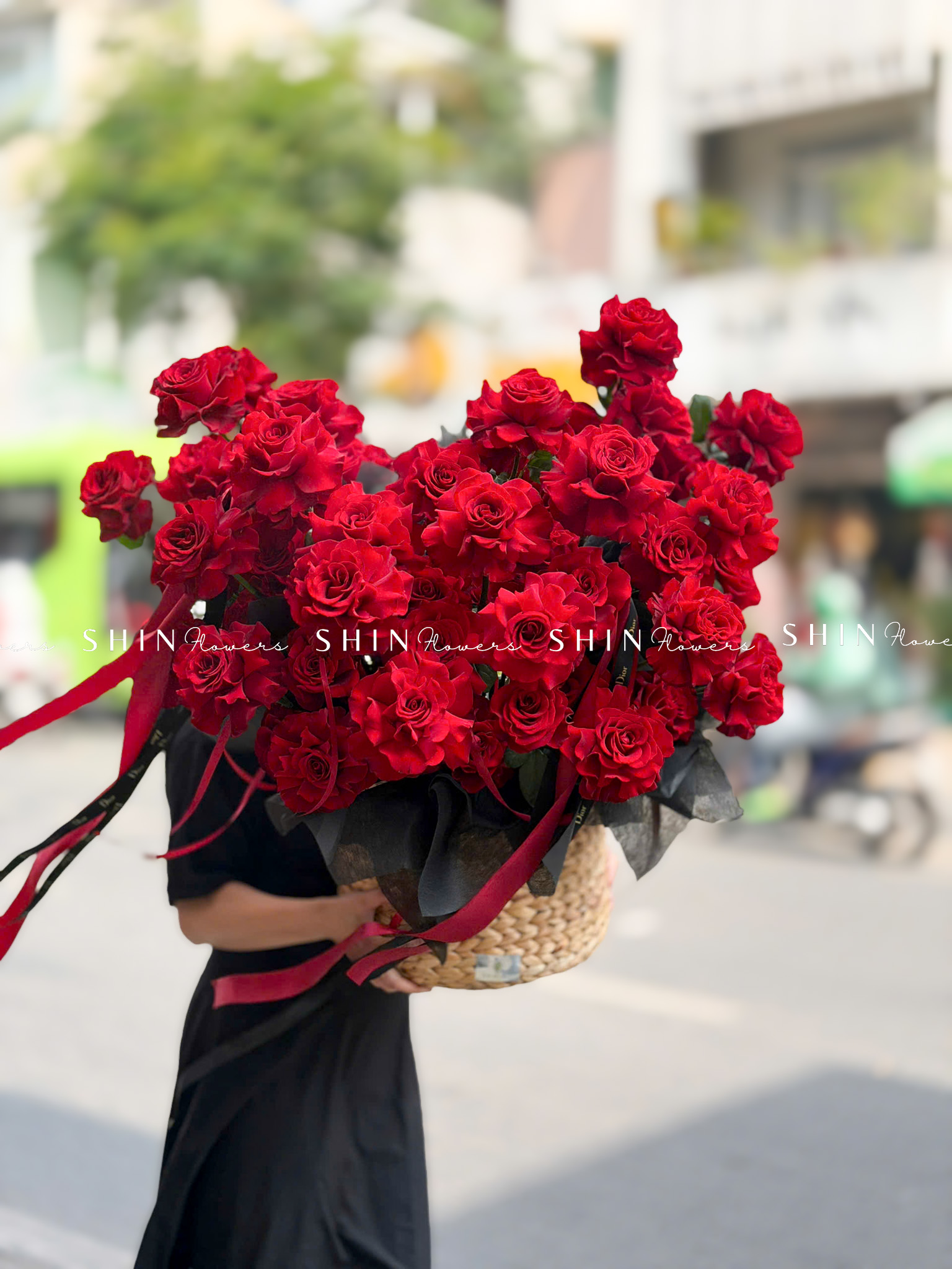 Giỏ Hoa 50 Hoa hồng đỏ Cao Nguyên sang trọng H157