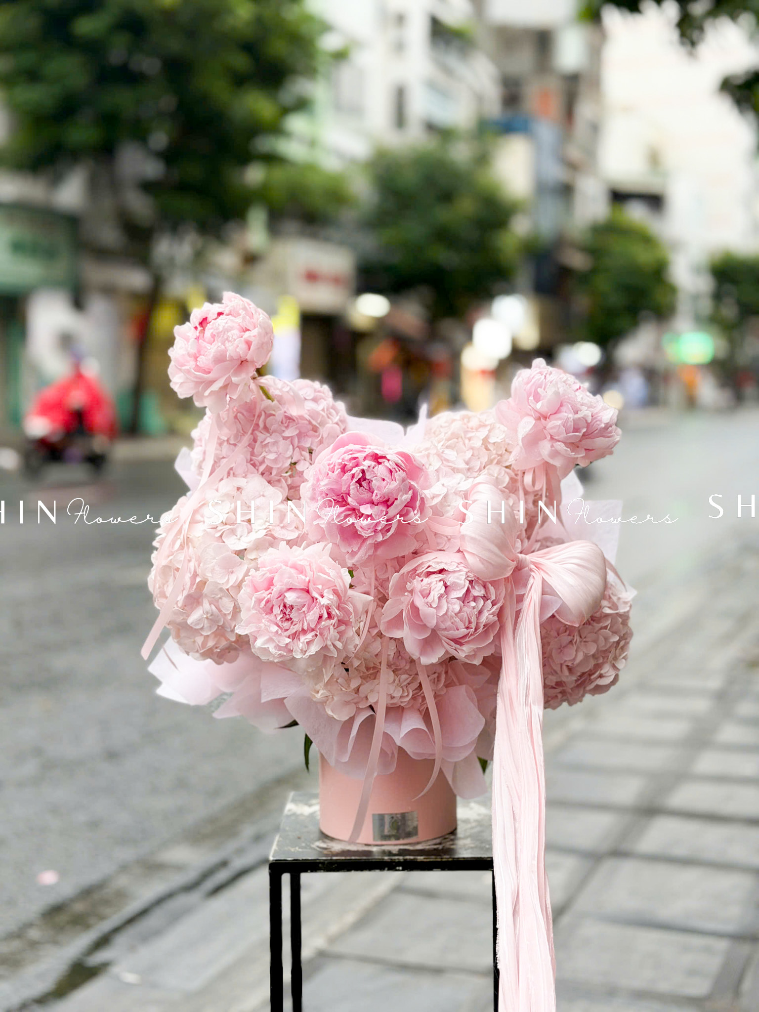 Hộp hoa Tú cầu mix Mẫu Đơn Sarah H158
