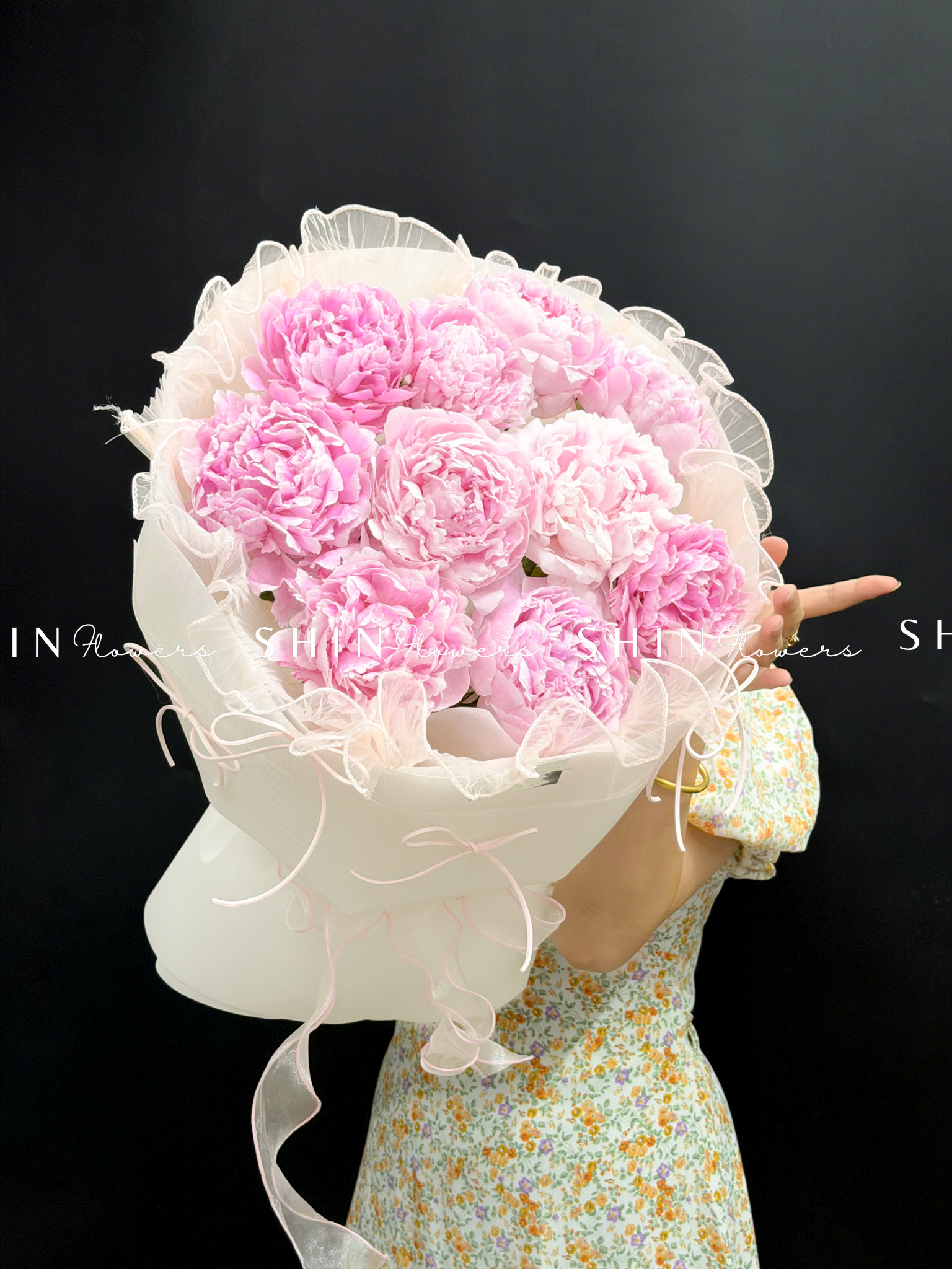 Hoa Bó hoa Mẫu Đơn 10 Peony Hồng Sarah S683 - Ảnh 6