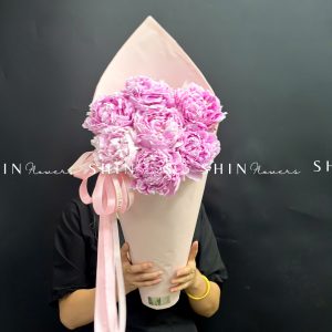 Hoa Bó cây Kem Mẫu Đơn 7 Peony Hồng Sarah S682