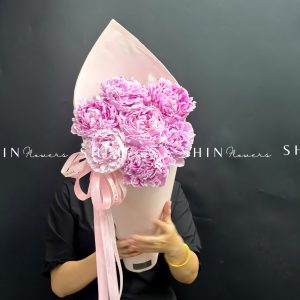 Hoa Bó cây Kem Mẫu Đơn 7 Peony Hồng Sarah S682