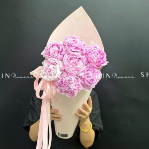 Hoa Bó cây Kem Mẫu Đơn 7 Peony Hồng Sarah S682