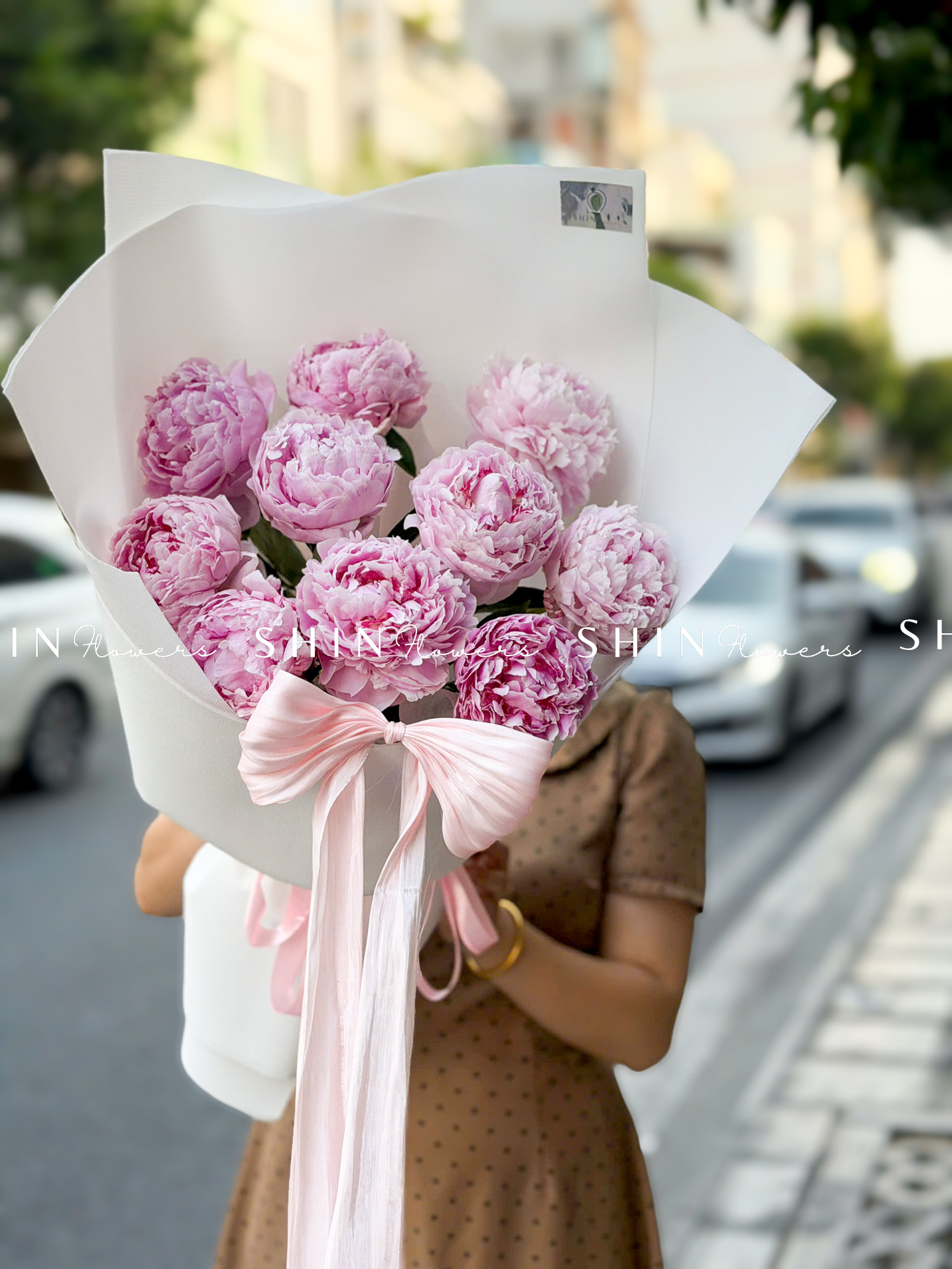 Hoa Bó Mẫu Đơn 10 Peony Hồng Sarah S679