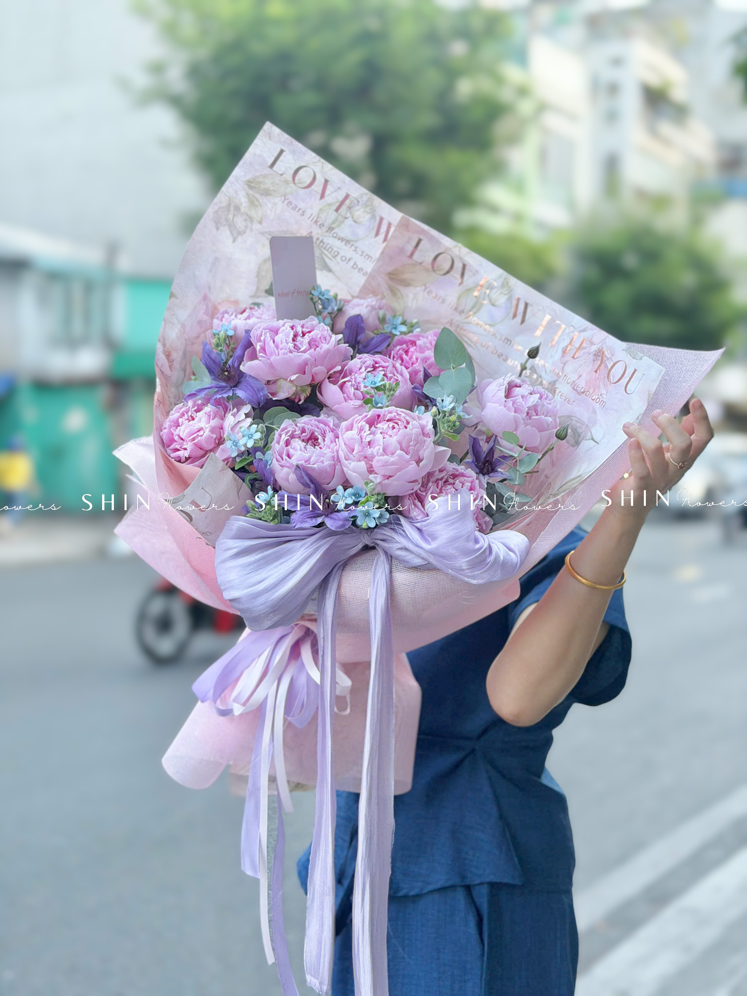 Hoa Bó Mẫu Đơn 10 Peony Hồng Sarah S680